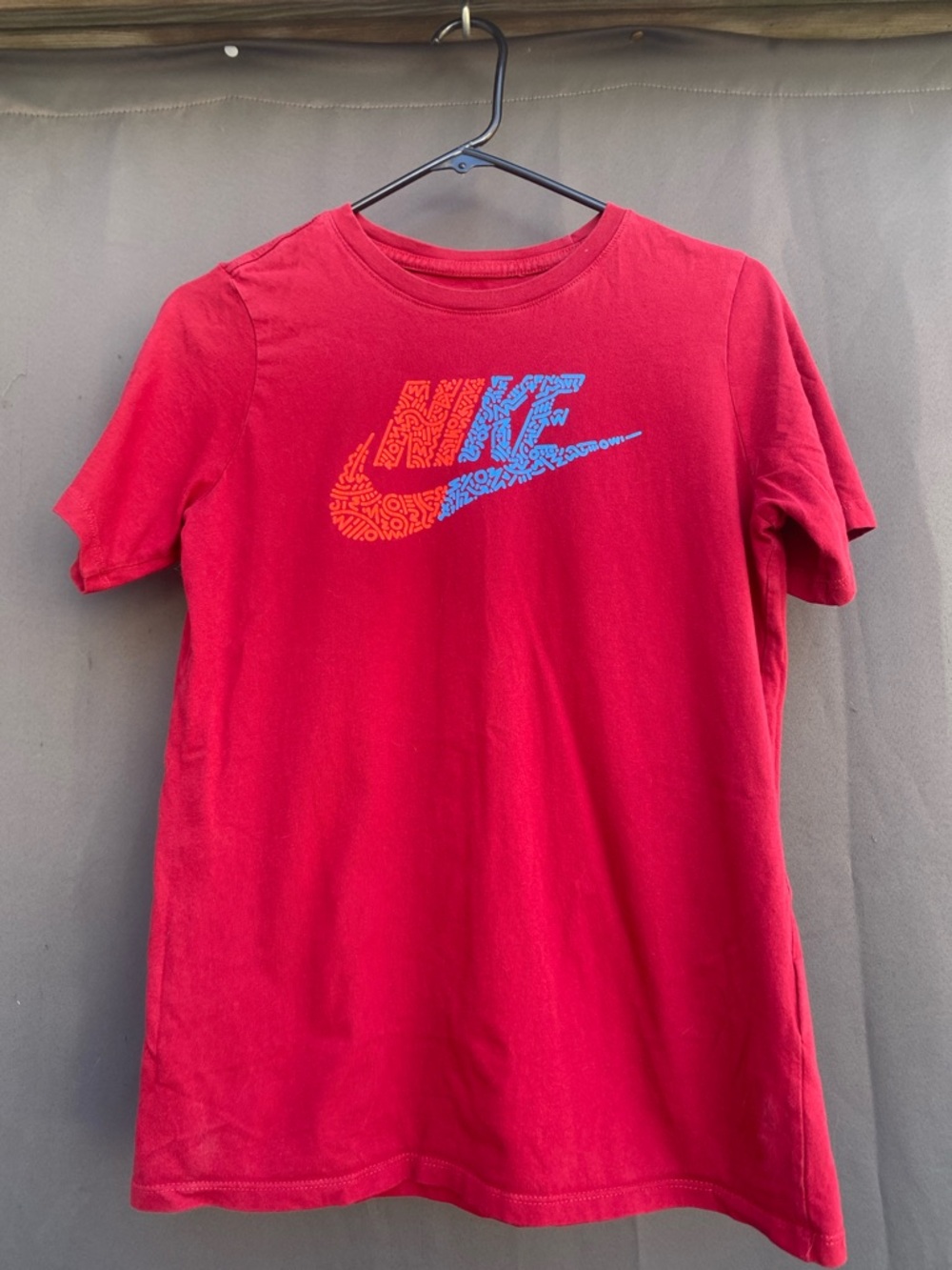 Nike Red Short-Sleeve Tee with Orange and Blue Logo